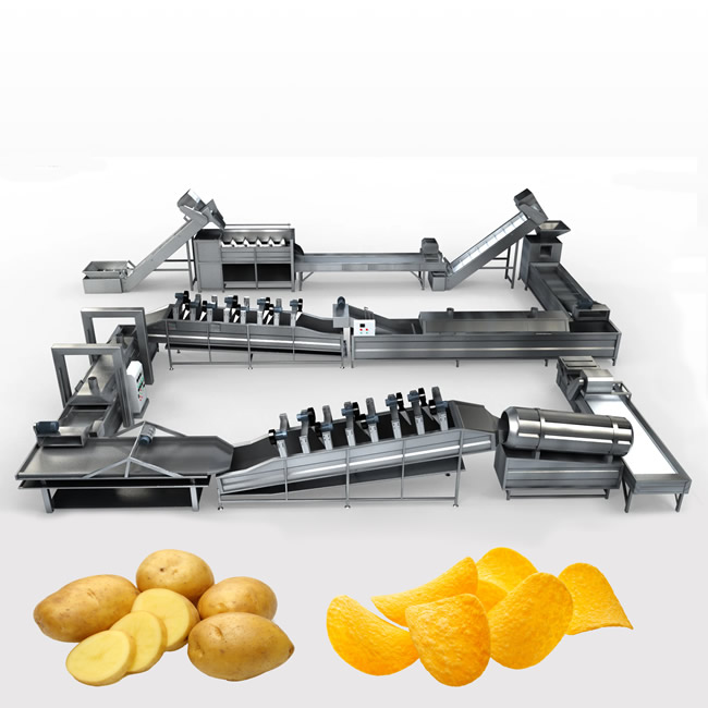 304 Stainless Steel 500kg/H Fully Automatic Potato Chips Processing Line Potato Chips Making Machine